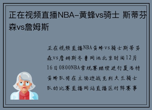 正在视频直播NBA-黄蜂vs骑士 斯蒂芬森vs詹姆斯