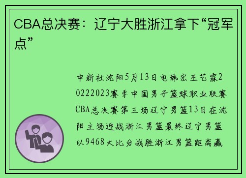 CBA总决赛：辽宁大胜浙江拿下“冠军点”