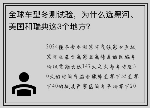 全球车型冬测试验，为什么选黑河、美国和瑞典这3个地方？