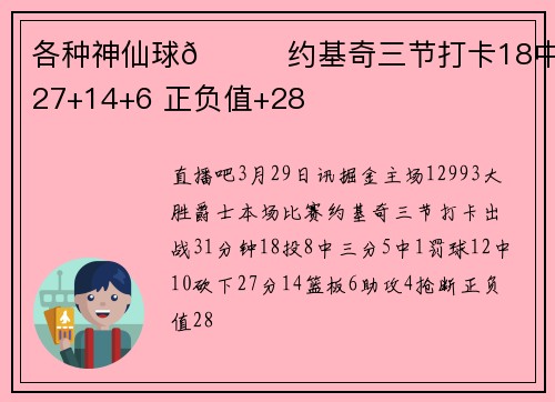 各种神仙球🃏约基奇三节打卡18中8轰27+14+6 正负值+28